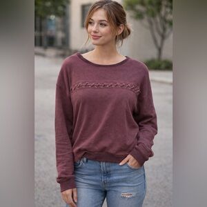 Sundry Equinox Maroon Lace-Up Sweatshirt Made in USA Sz 1 Medium Boho Equestrian